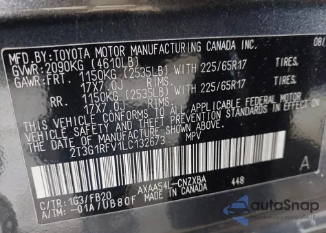 2020 Toyota Rav4 Le from USA, damaged, VIN 2T3G1RFV1LC132673